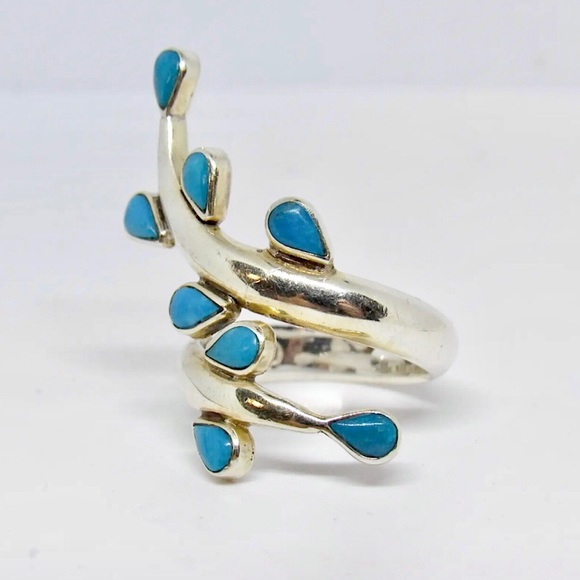 Dominique Dinouart Designs DDD Sterling Silver Turquoise Bypass Ring Sz 8.5 - Picture 2 of 6